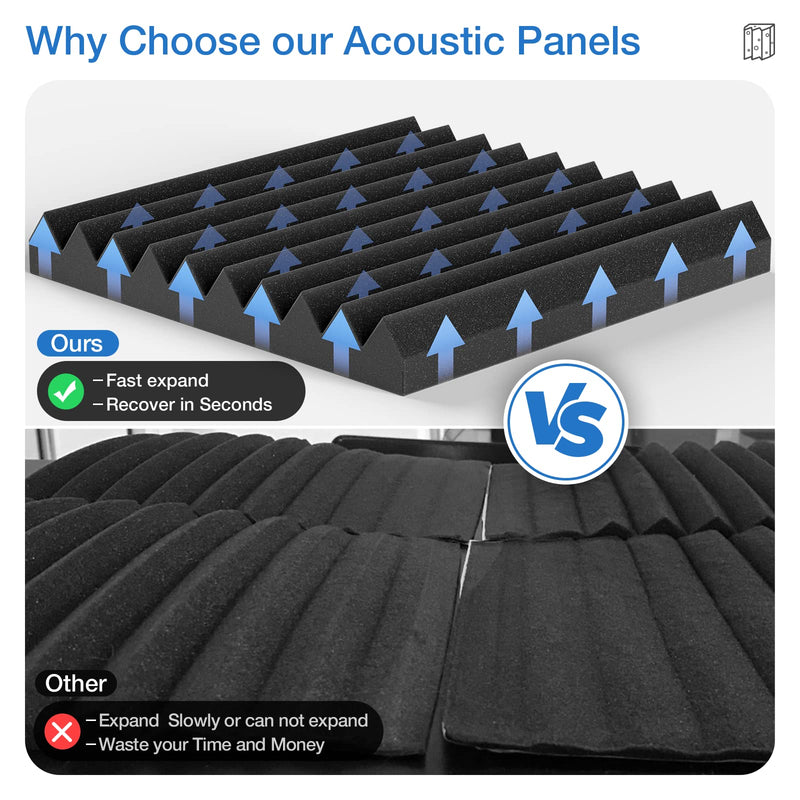 12 Pack Acoustic Panels, 1" X 12" X 12" Quick-Recovery Sound Proof Foam Panels, Acoustic Foam Wedges High Density, Soundproof Wall Panels for Home Studio,Carbon Black-08