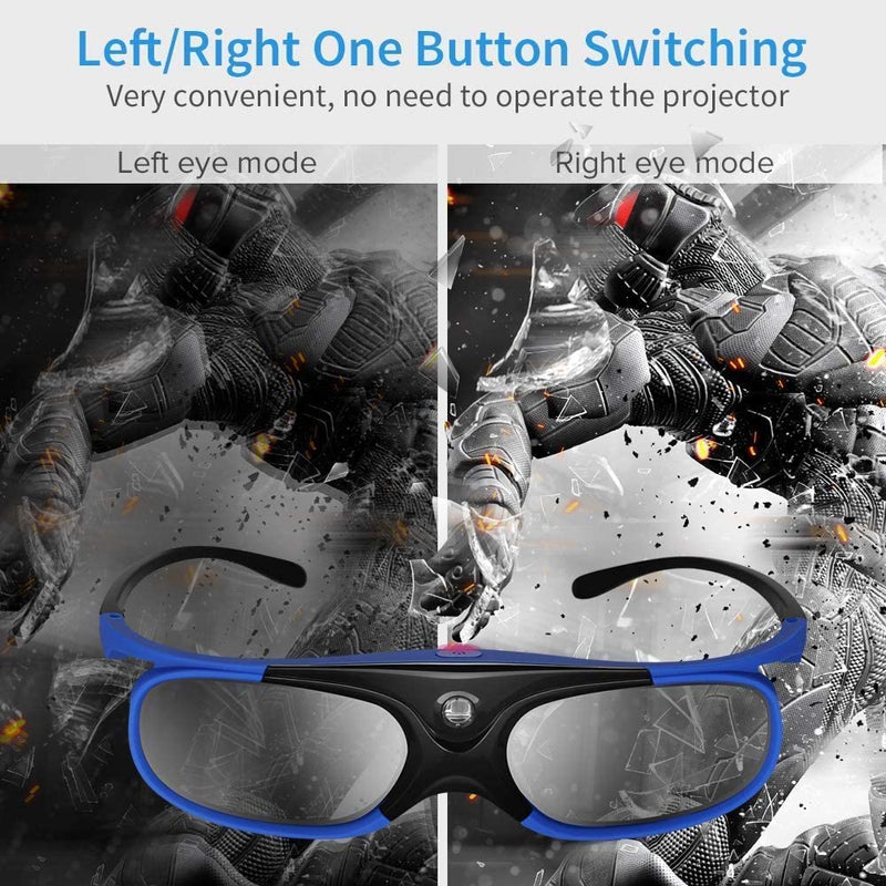 DLP 3D Glasses, 144Hz Rechargeable 3D Active Shutter Glasses for All DLP-Link 3D Projectors, Can't Used for TVs, Compatible with BenQ, Optoma, Dell, Acer, Viewsonic DLP Projector (Blue - 2Pack) Blue - 2Pack