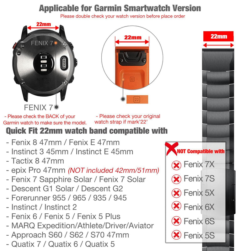 Abanen Titanium Quick Fit 22mm Watch Band for Garmin Fenix 8 / epix Pro/Tactix 8 (47mm), Lightweight Metal Wrist Strap with Stainless Steel Buckle for Fenix 7/6/5,Descent G2 Black