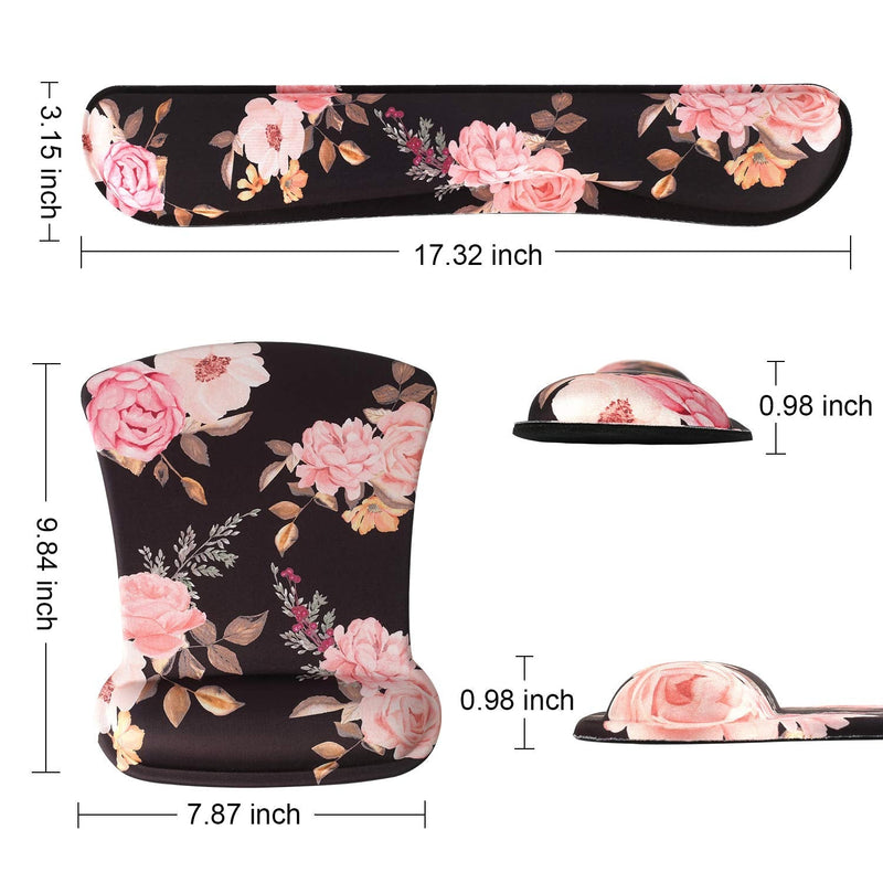 iCasso Keyboard Wrist Rest and Mouse Wrist Rest Pad, Made of Memory Foam, Ergonomic Support, Easy Typing and Relieve Wrist Pain, Perfect for Gaming, Computer, Office, Laptop - Peony T-peony