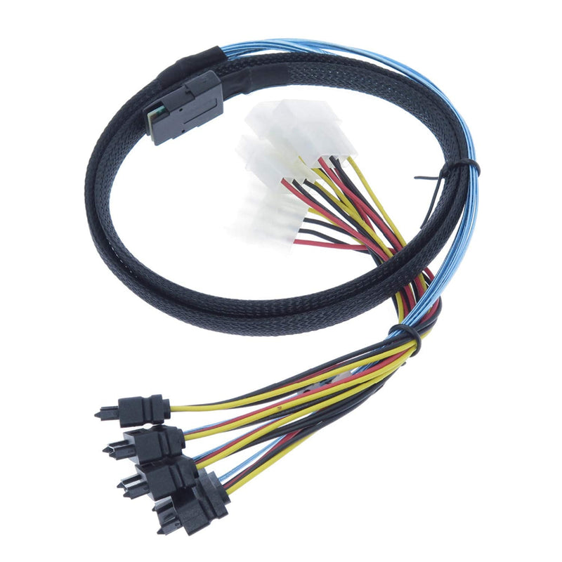 Mini SAS to SAS Cable Internal Breakout Cable SFF-8087 to SFF-8482 with 4X Molex Power Connectors for Raid Controller to Hard Drive 3.3FT