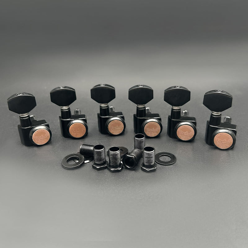 SAPHUE 6 In-line Guitar Locking Tuners Screw-Free 1:18 Locking Tuning Key Pegs Tuners Screw Less for Folk Classical Acoustic Electric Guitar (Black) Black
