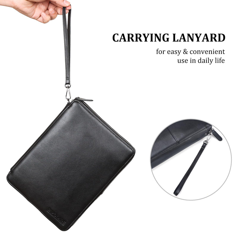 Polare Full Grain Leather Travel Cable Organizer Case Electronics Accessories Carry Bag with YKK Zippers Tech Storage Bag for Cables, Power Bank, USB, SD Card, Travel Essentials Black