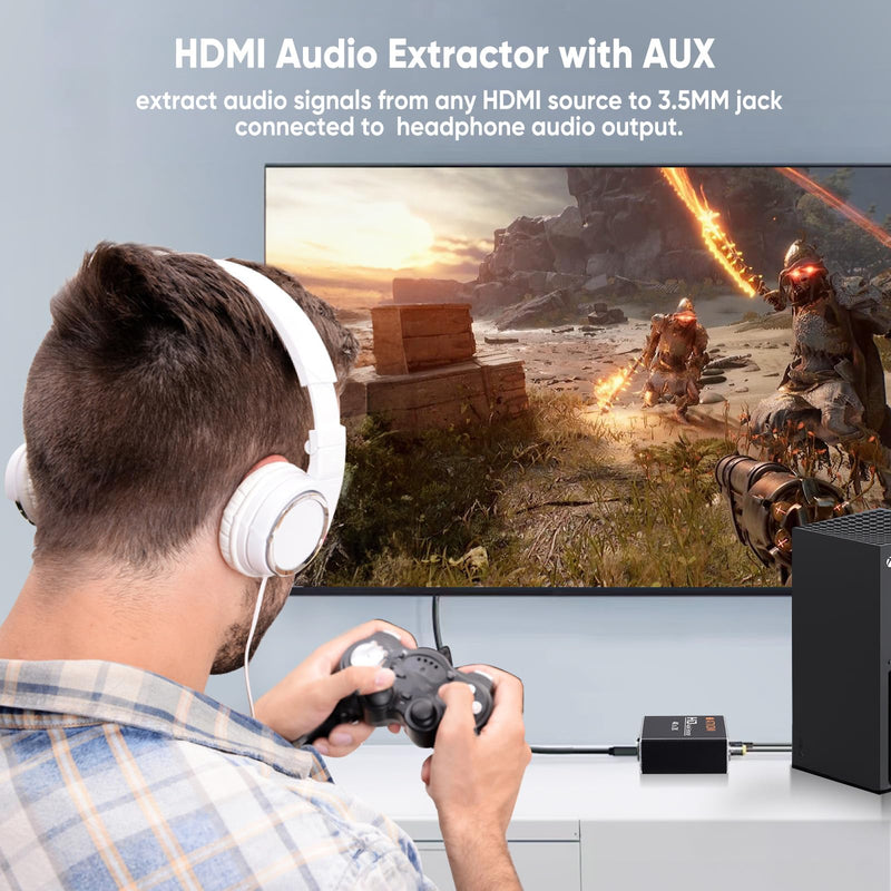 HDMI Audio Extractor 4K 60Hz HDMI to Optical SPDIF + 3.5mm AUX RCA Stereo Audio Splitter Converter Supports HDR10, HDMI 2.0, HDCP, 1080P, Digital DTS, 5.1 Sound Channels, PCM, EDID
