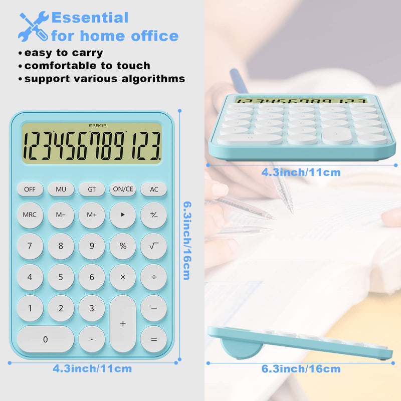 Cute Calculators Desktop Size 6.3 * 4.3in/16 * 11cm, DECKLIT Battery 12 Digit Desk Calculator Extra Large LCD Display, Great Desktop Calculator Big buttons, 15°Tilt Screen for Kids Calculator(White) white