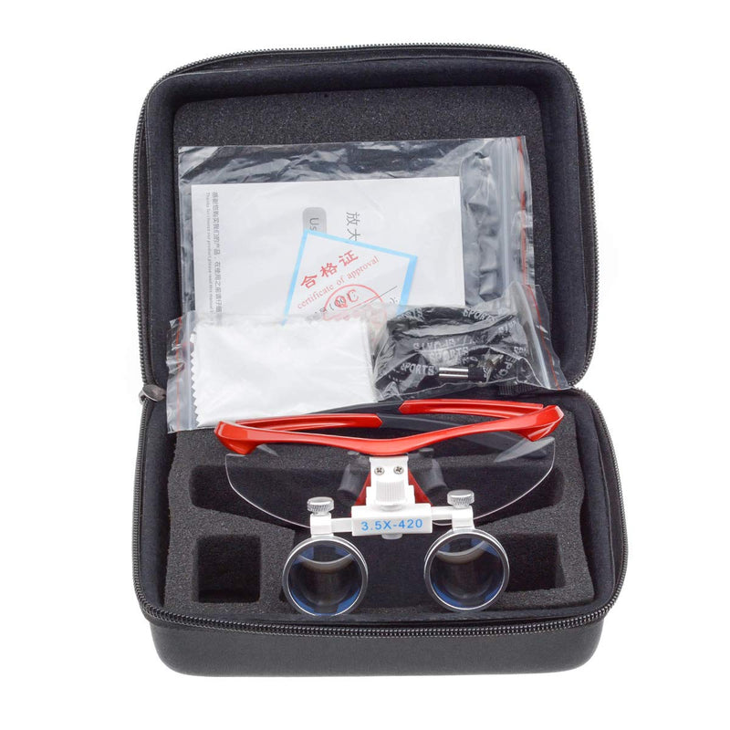 Orilao Surgical Binocular, Anti-Fog Magnifying Glass, 3.5 x 420 mm Working Distance, Optical Glass, Red