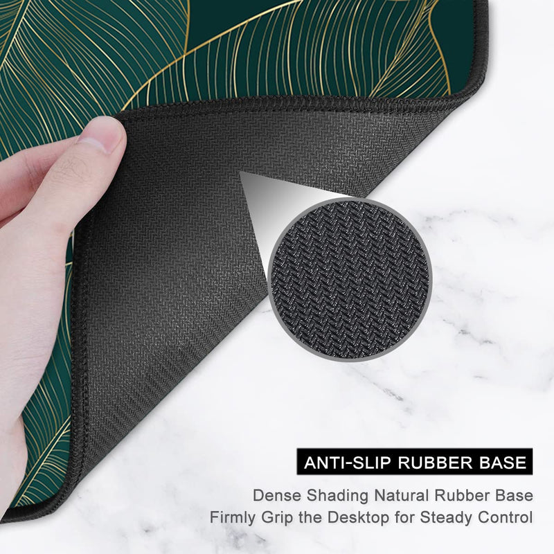 Auhoahsil Desk Pad, XL Extended Large Gaming Mouse Pad 31.5 x 11.8 Inch, Waterproof Mousepad with Stitched Edge, Non-Slip Computer Keyboard Laptop Mat for Women Men Office Work, Teal Tropical Leaves