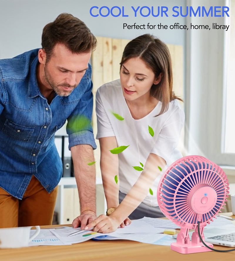 JZCreater USB Desk Fan, 5INCH Mini Fan, 3 Speeds Adjustable Desktop Table Cooling Fan in Single Button , Rotation Strong Wind, Quiet Personal Mini Fan for Home Desktop Office Travel,（Pink Blue) Pink Blue