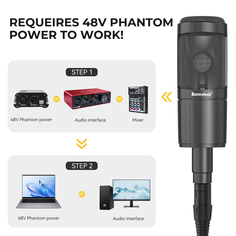 Mic for Asmr, for Audio Interface Cardioid Condenser Microphone XLR, Studio Recording microfono condensador with Shock mounts and Microphone Cable for Podcasting Music Voice-Over