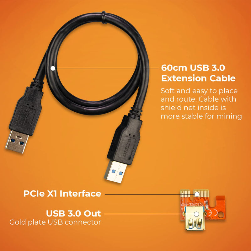 AAAwave PCIE Riser VER 011 PRO 1x to 16x Graphic Extension for GPU Mining 60cm USB 3.0 Cable, 10 Solid Capacitors, 12 Led Lights, 2X 6PIN and 2 Power Options (Pack of 1) Pack of 1