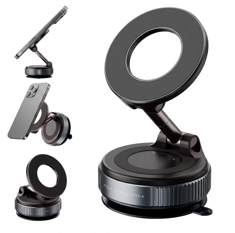 2026 Version of Magnetic Car Phone Holder Mount – Ultra Strong Suction Cup for Dashboard & Windshield- 360° Adjustable Folding Arm Stand – Compatible with All Smartphones