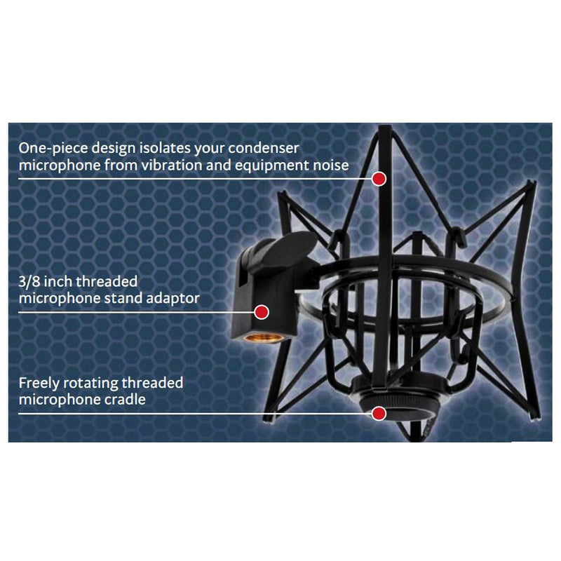LyxPro MKS1-B Condenser Spider Microphone Shockmount, Anti Vibration and Isolation - Black