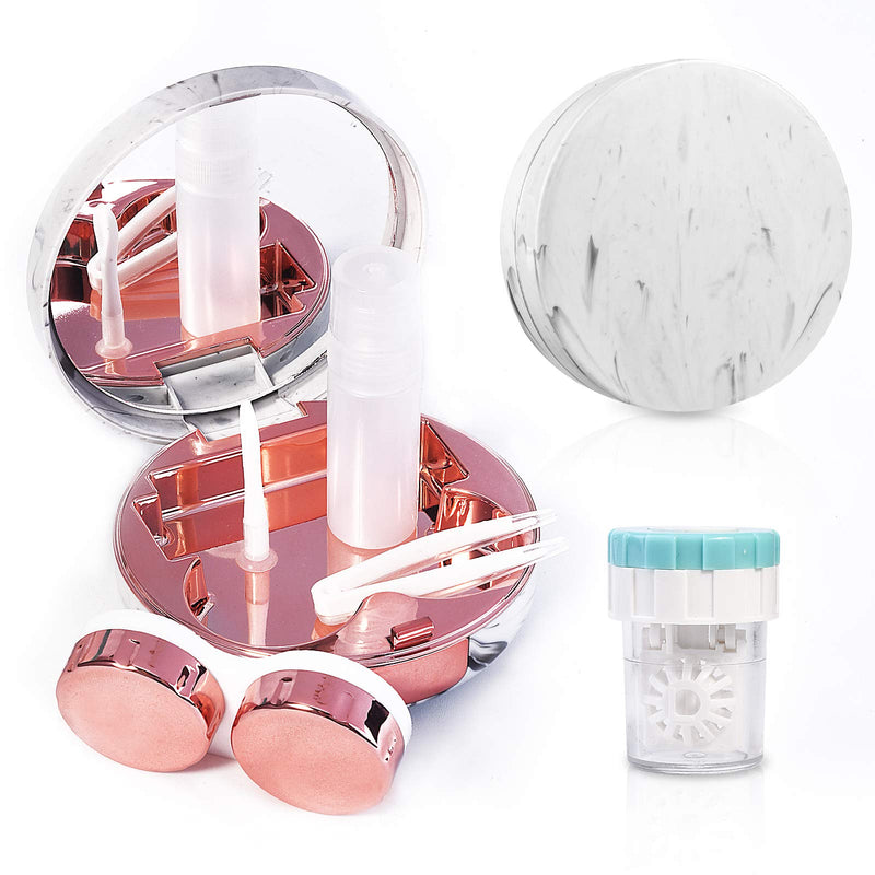 [AUSTRALIA] - Contact Lens Travel Kit with Cleaner Washer, Portable Contact Box with Mirror Tweezers Remover Tool Solution Bottle for Daily Outdoor Rose Gold 