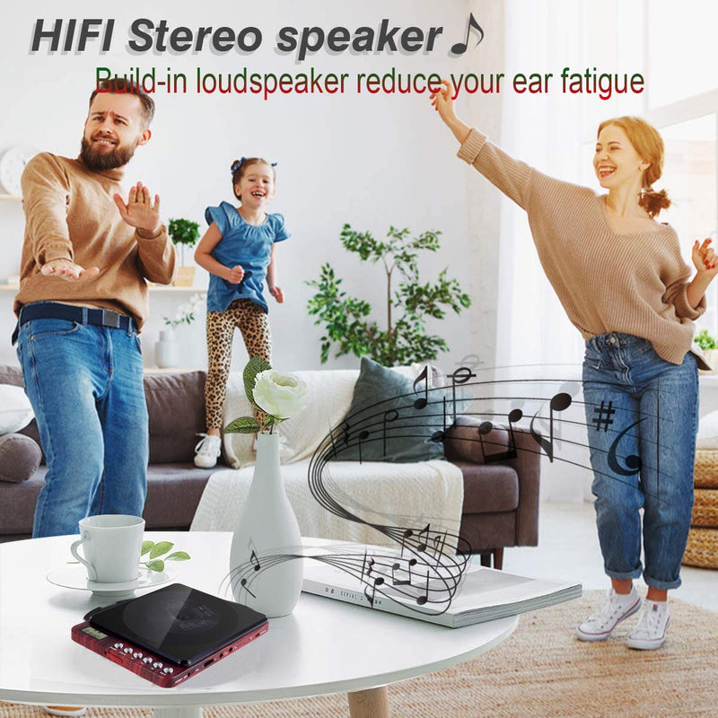 [AUSTRALIA] - Portable CD Player with Speakers 2000mAh Rechargeable CD Player Portable with Double 3.5mm Headphones Jack,Small Anti-Shock Personal CD Player for Car Aux or Home Music Player 806-Red 