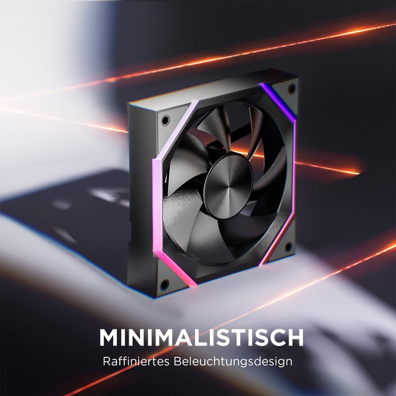 AsiaHorse RGB PC Fan 120 mm Case Fan [Pack of 3] [HDB] 61.5 CFM/2000 RPM/2.16 MMH2O ARGB Fan 5V3PIN ARGB and 12V4PIN PWM Fan, 50,000 Hours Life Nyota-A12-Black 120MM–Vorwärts black