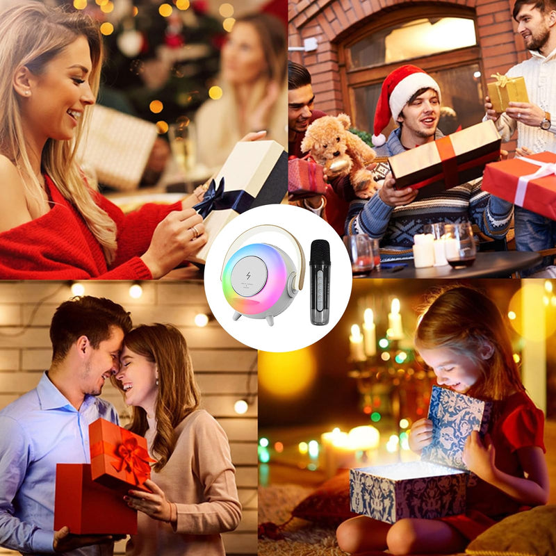 Depulat 6 in 1 Bluetooth Speaker, Microphone Karaoke, RGB Ambient Table Lamp, Dimmable Night Light, 15W Wireless Phone Charging Station, Phone Stand, Gifts for Teen Boy Girl Gifts Trendy Stuff PX-03