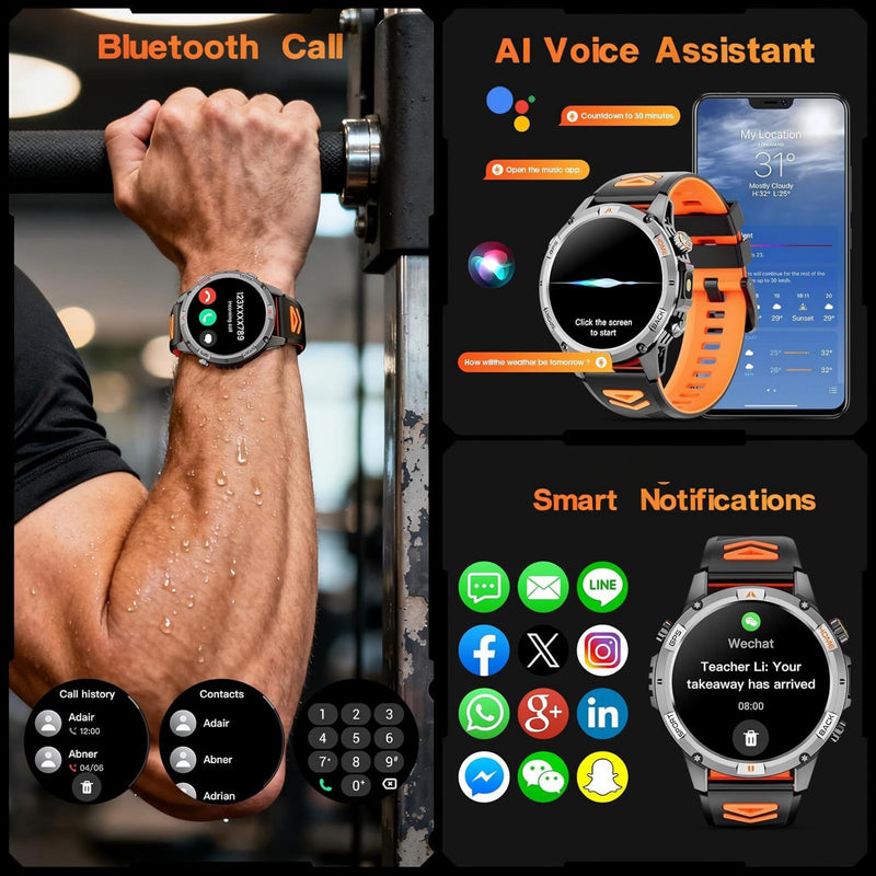 Smart Watch for Men with 7-Day Battery and Built-in GPS, 1.46" Round Fitness Watch, Heart Rate/SpO2/Sleep Monitor, IP68 Waterproof, Compatible with Android iOS (Color Blocking) Color Blocking