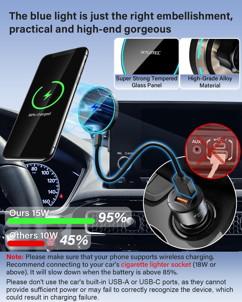 SKYLOTEC Magnetic Charger Phone Mount for BMW 4 Series 2021-2023 | 15W Magsafe Charger for 3 Series 2019-2022/2 Series 2022-2024, 10.25-inch Screen Cradles Magnets for iPhone Samsung