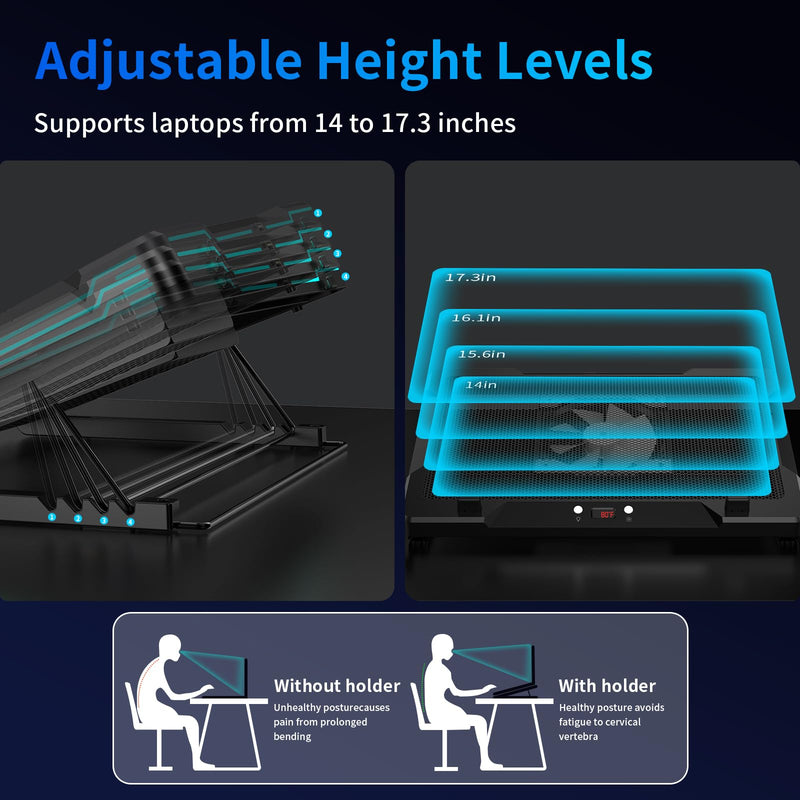 DEPGI Laptop Cooling Pad, Laptop Cooler Stand with 5.5" Movable Fan Easy to Clean, 10 RGB Light Modes, Auto Temp Sensor & 3-Speed Manual Control, Ultra Quiet ≤40dB for 14–17.3 Inch Laptops Standard Black
