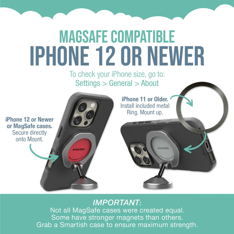 Smartish MagSafe Car Mount + MagSafe Mountaineer Wall Mount Bundle - Mountaineer - Magnetic Stick on Phone Mount Extra Strength Magnet for Apple Accessories
