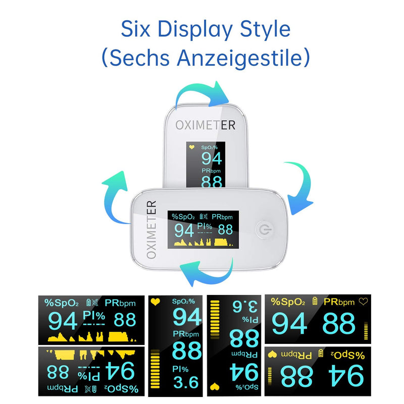 Finger Pulse Oximeter with Alarm, Ideal for Quick Oxygen Saturation (SpO2) Results, OLED Display, Simple Pulse Monitor for Adults, White YMB201