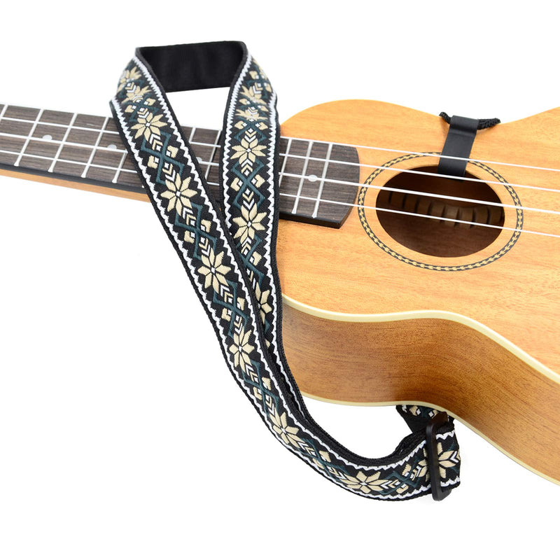 Clip-on Ukulele Strap, Jacquard Weave Cotton Strap for Ukulele, Adjustable Cotton Neck Sling Strap for Ukulele, Button-Free Cross-Chest Uke Strap, No Screws, Hands Free