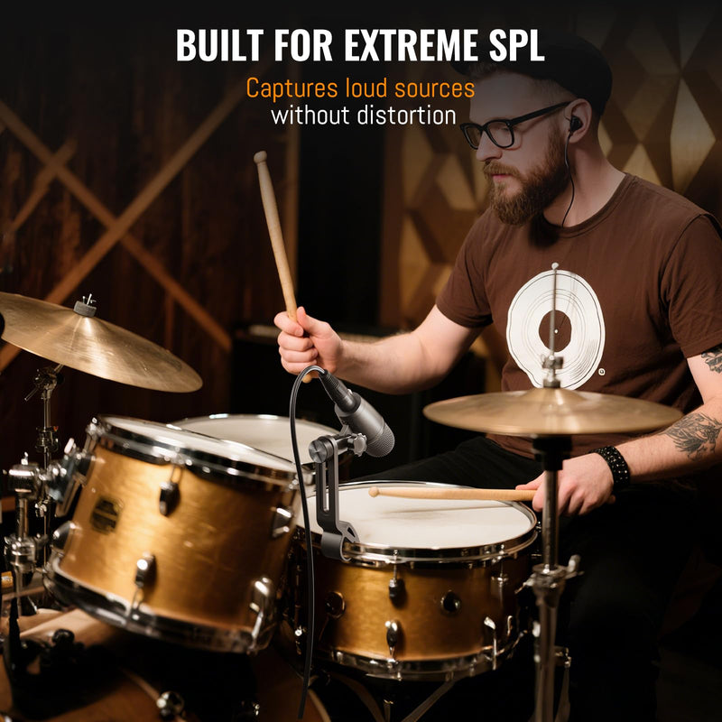 Phenyx Pro PDM34 Snare Drum Mic, Cardioid Dynamic Microphone with Clip-on Microphone Clamp, Integral Stand Mount, and Long-Lasting Metal Housing