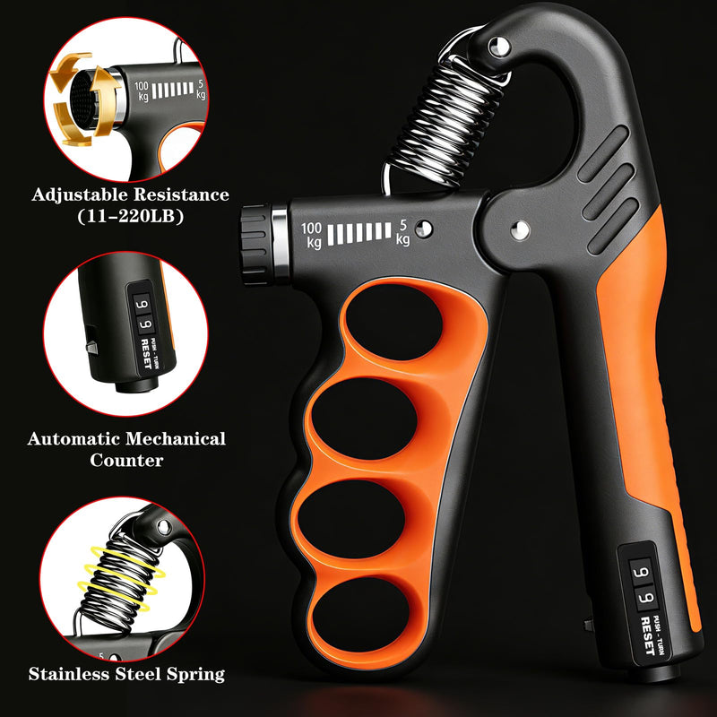 Hand Gripper Strengthener, 11-220LBs Adjustable Resistance Grip Strength Trainer with Counter, Forearm Exerciser for Injury Recovery and Muscle Building Red-2PCS