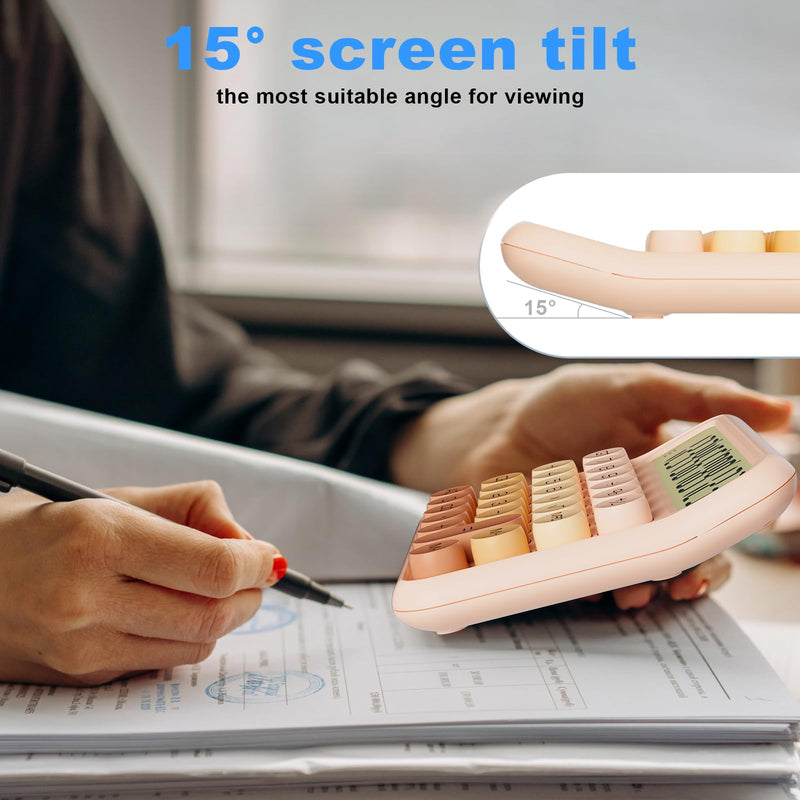 [AUSTRALIA] - Mechanical Calculator 12 Digit Extra Large 5-Inch LCD Display, DECKLIT Battery Desk Calculator, Big Buttons Easy to Press Office Calculators Desktop, 15°Tilt Screen for Kids Calculator(Gradient Pink) Gradient Pink 