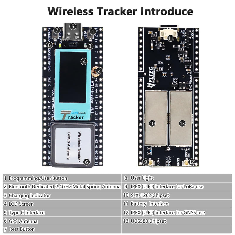 [AUSTRALIA] - Wireless Tracker ESP LCD Display Binghe 868 MHz Wireless Tracker Supports WiFi Bluetooth / LoRa / Gnss / Tracking and Positioning GPS Type C Connection with 2.4GHz Metal Spring Antenna 