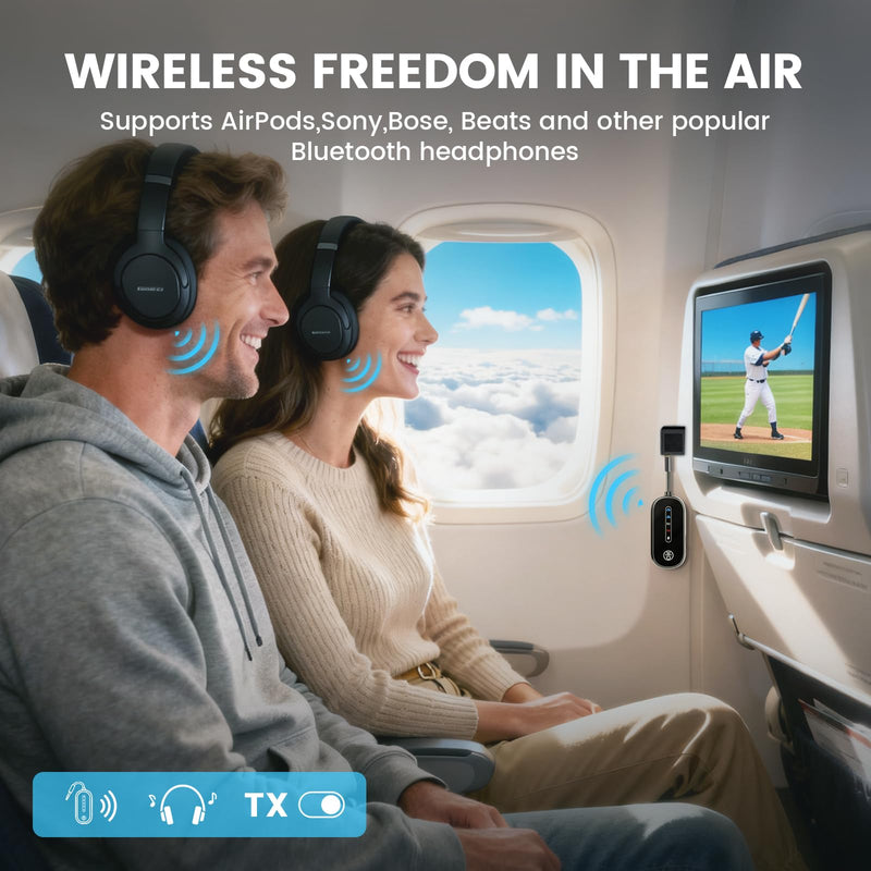 [AUSTRALIA] - Dual Link Bluetooth 5.4 Transmitter for Airplane Travel 2-in-1 Bluetooth Adapter Airplane Travel Essentials Wireless Receiver, 3.5MM AUX Jack Adapter on Flight/TV/Car Stereo/Gym 