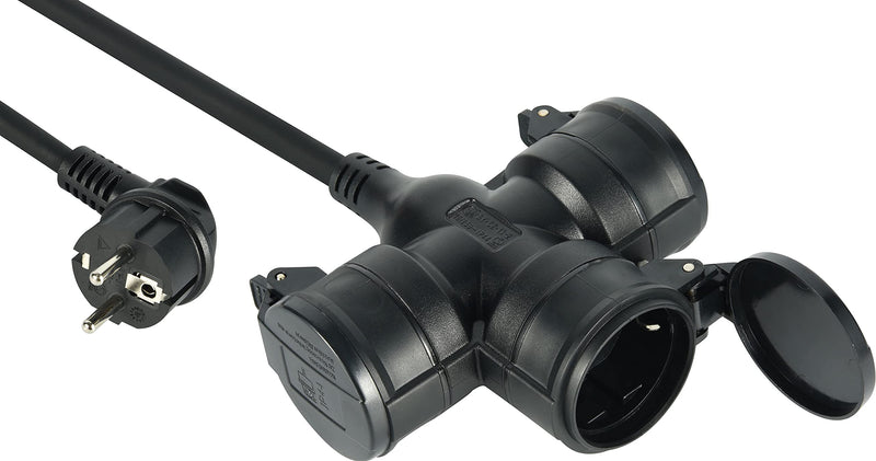 Electraline 55095 Construction Site Extension Cable 1.4 m Cable H07RN-F3G1.5 with Triple Rubber Coupling IP44 for Outdoor Use, Black, Triple Verdreifachen