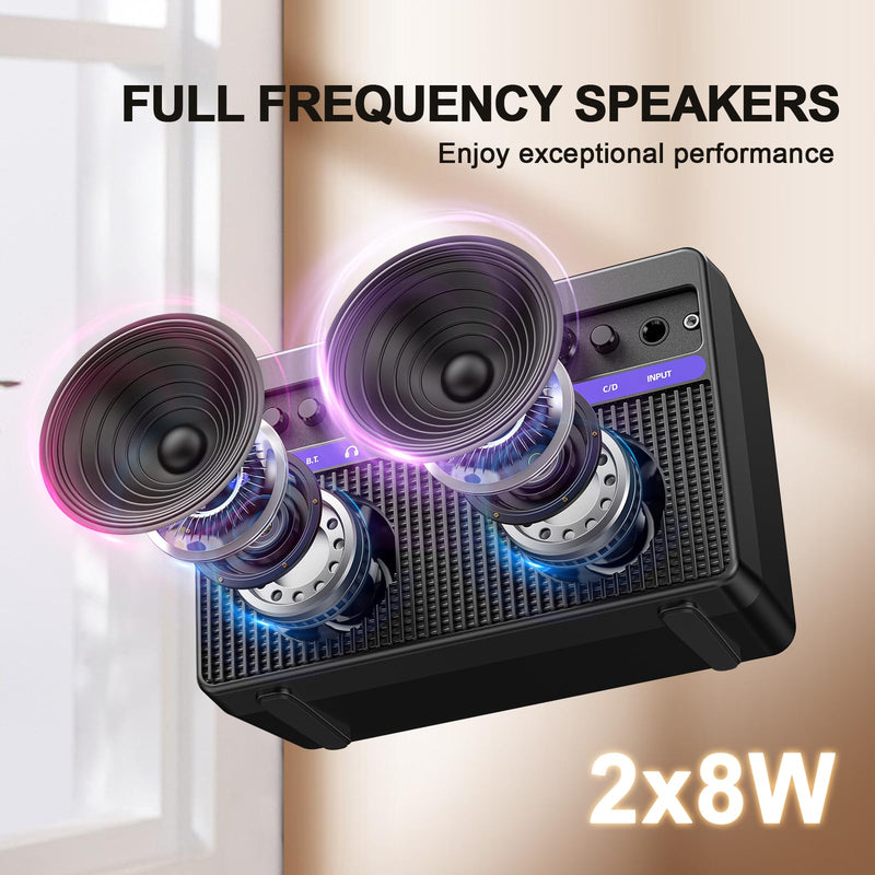 [AUSTRALIA] - Portable Electric Guitar Amplifier, PogoLab Mini 10W Dual Speakers Bluetooth Amp with Rechargeable Battery (5H Play), Clean/Distortion Effects, Headphone Output for Electric Guitar Practice Anywhere Black Purple 