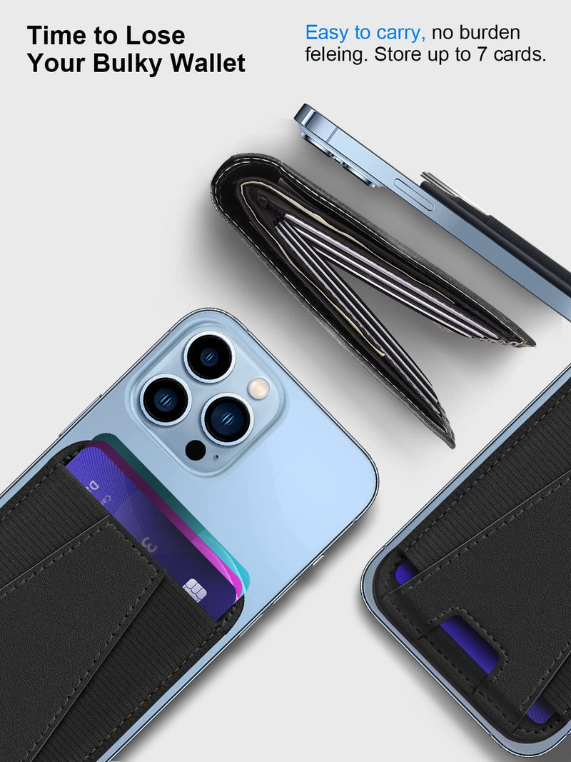 Miroddi for MagSafe Wallet, Slim Leather Magnetic Phone Wallet Card Holder for iPhone 15/14/13/12 Series, Max 7 Cards, Enhanced Magnetic Strength, Black