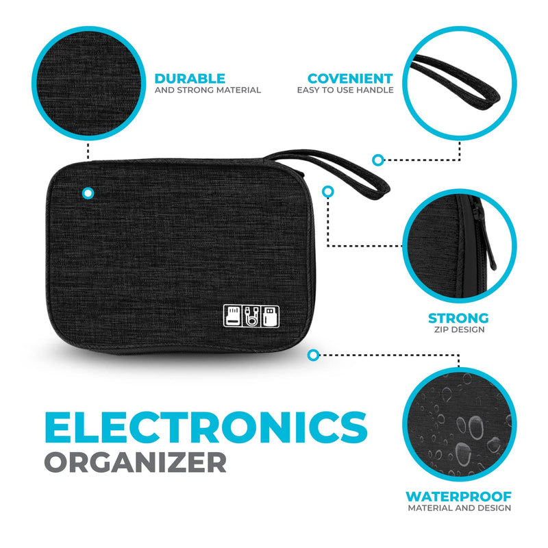 Electronics Charger Organizer - Travel Cable Case for Cords, Chargers, and Tech Accessories Black 1