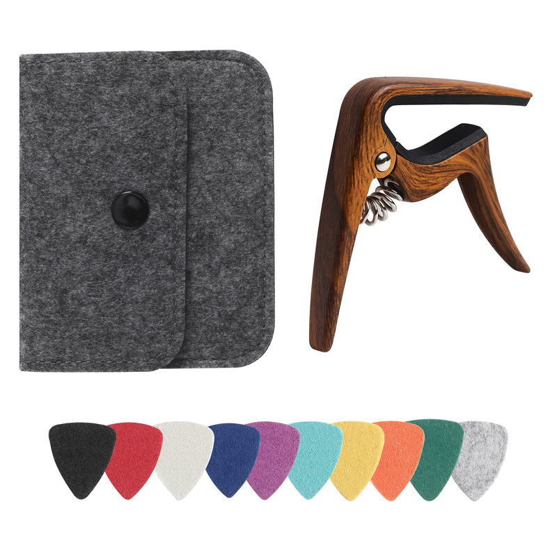 Ukulele Capo for Soprano, Concert, Tenor, Baritone Ukulele with felt picks (Walnut) Walnut