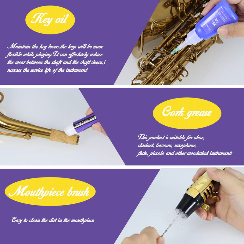[AUSTRALIA] - Saxophone Cleaning Kit, Alto Saxophone Maintenance Cleaning Kit with Key Oil, Cork Grease, Cotton Swabs, Cleaning Cloth, Thumb Rest, Mouthpiece Brush, Etc. 