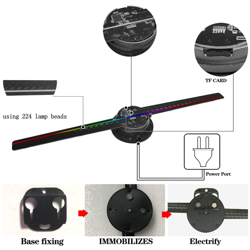 3D Hologram Fan,12.6-Inch Missyou 3D Holographic Projector Advertising Display with Remote and Bluetooth and Splicing,700 Video Library and 224 LED for Business Store Signs,Bar,Casino,Party