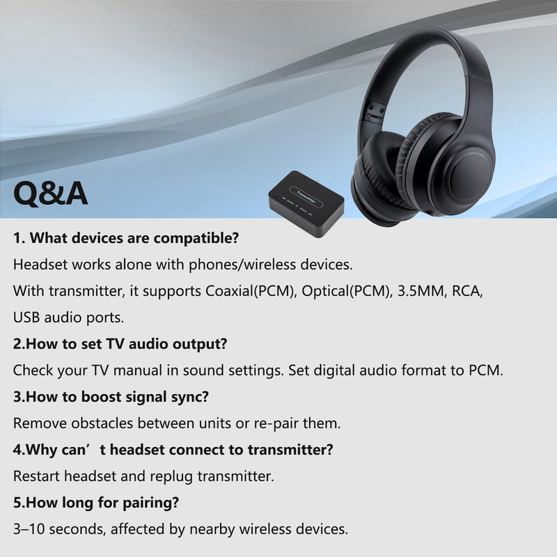 Wireless TV Headphone with Multi-Port Transmitter | Optical, Coaxial, RCA, USB, 3.5mm headphone jack port support, ANC headphone, Bluetooth 5.3 headset