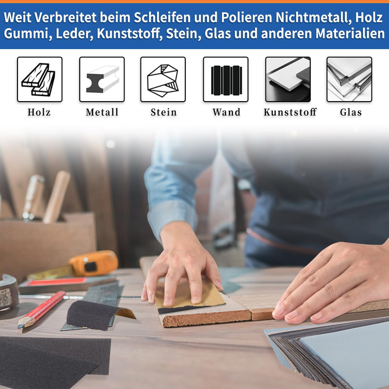 ALPXUXP Sandpaper Set of 48 Wet and Dry Professional Water Emery Paper for Car, Metal, Wooden Furniture, Stone, Varnish, Glass, Grit 120/180/240/400/600/800/1000/1200/1500/2000/3000/5000, 23 x 9 cm (120 to 5000) 48 pieces