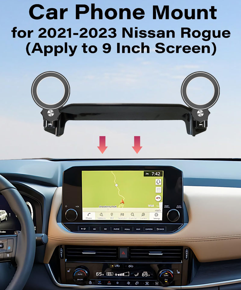 Car Phone Holder for Nissan Rogue 2021 2022 2023 9" Screen Accessories | MagSafe Strong Magnetic Clip-On Cell Phone Mount, Dual Slots Holders for Driver & Passenger, 360° Rotatable Hands-Free Holder for 2021-2023 Nissan Rogue (9 Inch Screen)