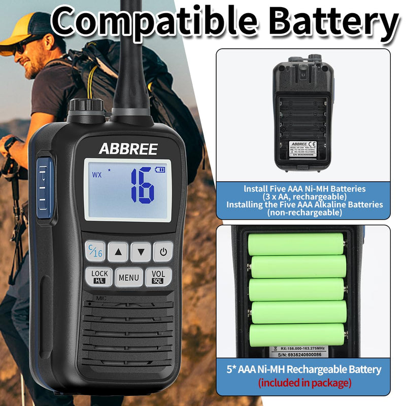 [AUSTRALIA] - ABBREE Marine VHF Radio Floating IP67 Waterproof MR-25 Handheld Long Range Noise Cancelling Mic Walkie Talkie NOAA Weather,LCD Display Vibration Water Draining Two Way Radio for Boat,Black 