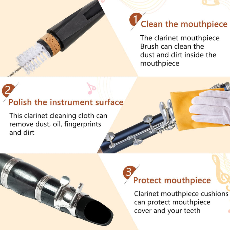 23 Pcs Clarinet Cleaning Kit Clarinet Accessories All in One Clarinet Cleaner Kit with Maintenance Kit Clarinet Swab Clarinet Reeds Cork Grease Thumb Rest for Clarinet Wind Instrument (Yellow) Yellow