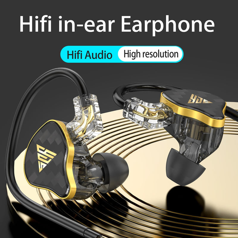 FEDAI 820 in Ear Monitor Headphones, HiFi Stereo IEM Earphones, Noise Isolating Professional Earbuds,Dynamic Dual Driver Wired Earbuds with Detachable Cable, Noise Canceling Headset (Black,with Mic) With mic Black