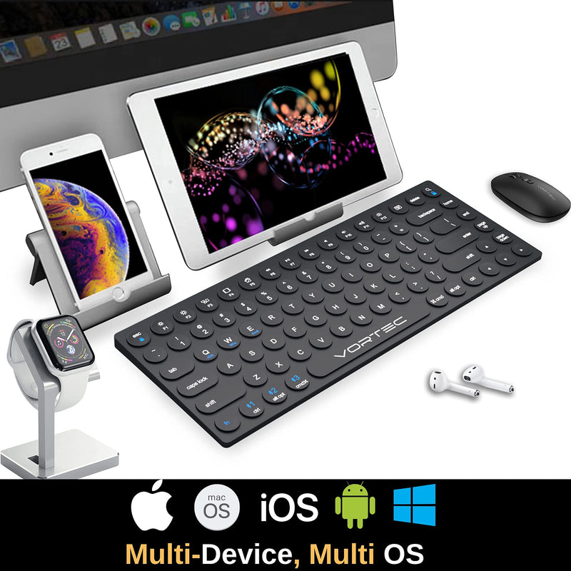 Bluetooth Keyboard for iPad, iPhone, Android, Apple, Windows – Streamlined, Compact Multi Device Keyboard – Ergonomic Bluetooth Wireless Keyboard for Mac, PC – Computer Keyboard Bluetooth by Vortec