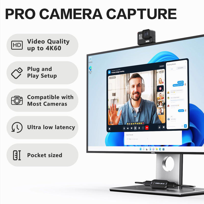 VIXLW Cam Link 4K – External Capture Card for DSLR Camcorder ActionCam as Webcam, HDMI to USB 3.0, Meet/Stream/Record in 4K60/1080p120, Easy Connect for OBS/Zoom, Windows/Mac black