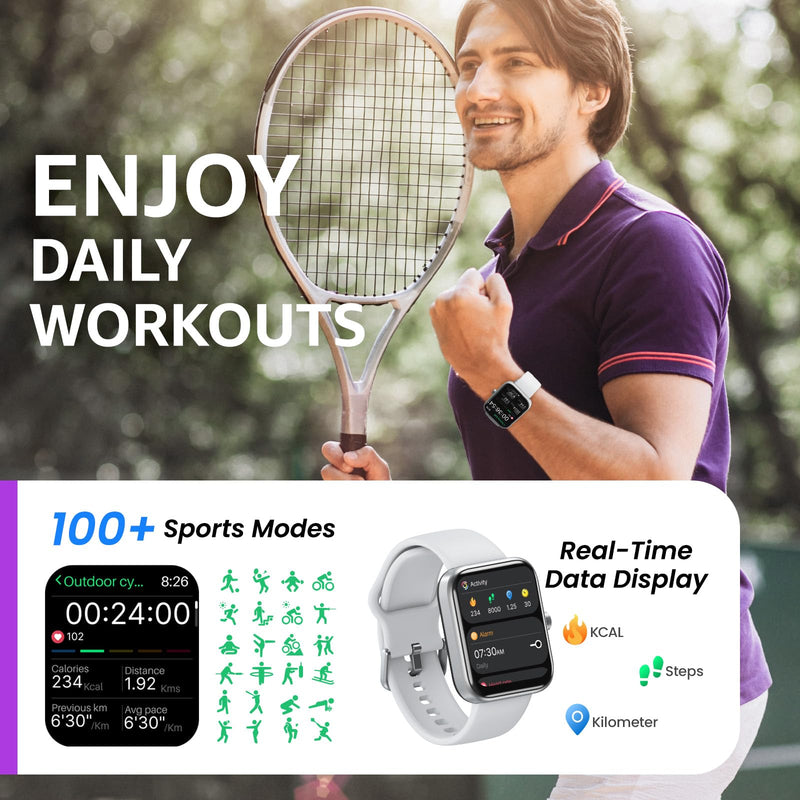 TOZO 2026 New Upgraded Smart Watch for Men Women for iPhone & Android | 1.83" Fitness Tracker Bluetooth Call [Answer/Make], IP68 Waterproof Sleep Monitor, 100+ Sport Modes Matte Gray
