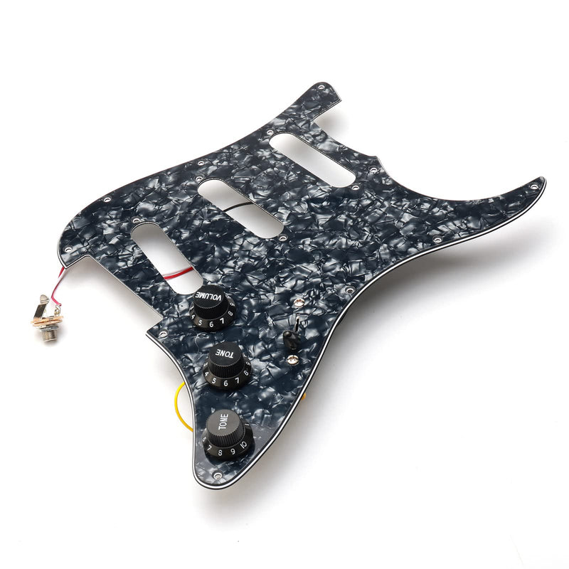 Swhmc SSS 11 Hole Electric Guitar Pickguard ST Backplate Set with Control Knobs, Toggle Switch, Guitar Strings for Fender Stratocaster Strat, Black Pearl Black