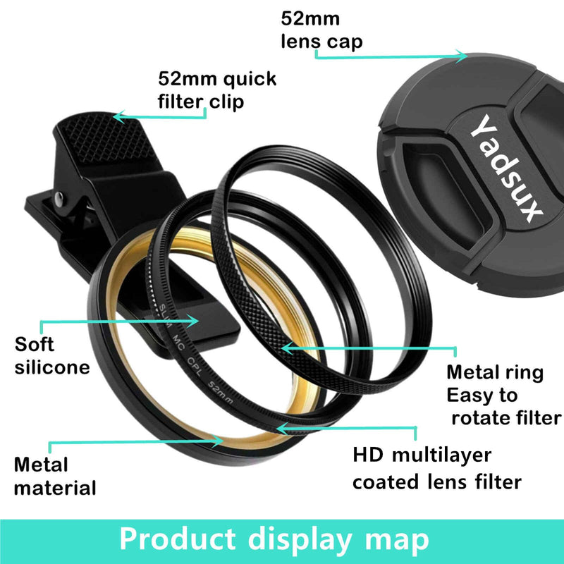 [AUSTRALIA] - Phone 52MM Variable ND2-ND400 Filter for iPhone,Samsung and Other Smart Phones,Clip-on Adapter, HD Double-Sided Multi-Coated SLR Lens Grade Optical Glass, Mobile Phone Lens Accessories 