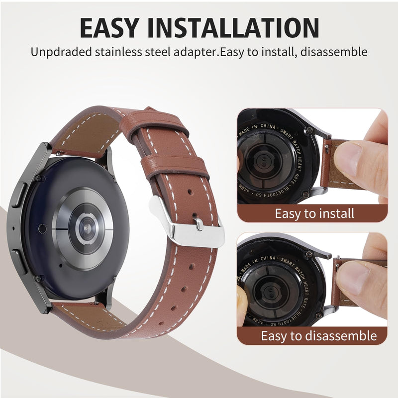 Italy Genuine Leather Watch Bands Men Women Compatible with Samsung Galaxy Watch Band, 20mm 22mm Lugs Watch Straps, Quick Release Wear-resistant Sweat-Resistant Smartwatch Replacement Strap(Pack of 2)